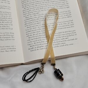 Handmade Beige Tan Velvet Ribbon Beaded Bookmark Tassel Charms DIY Book Mark